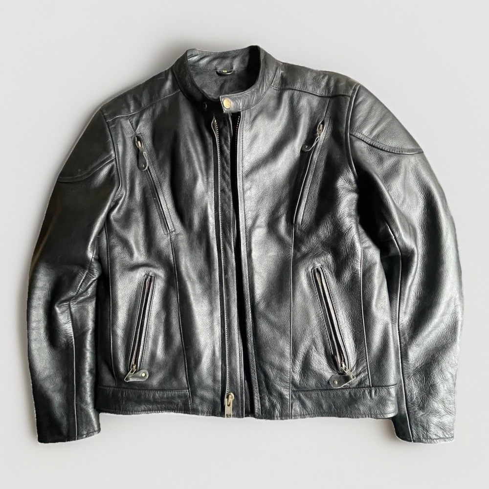 Men's Leather Motorcycle Jacket M 40 Black Cowhide Zip-out Liner Lace Sides NWOT